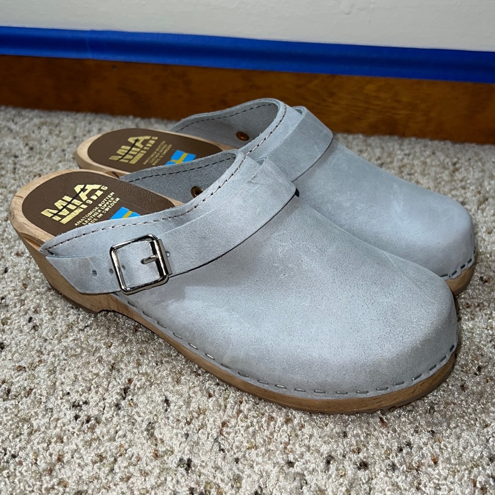 MIA Light Blue Leather Swedish Clogs-‎ 37
